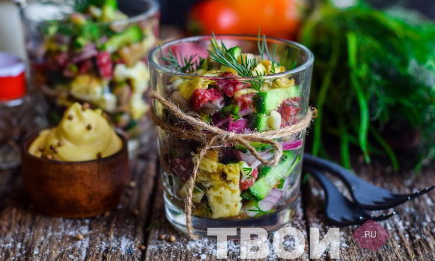 Рецепт салата с блинами