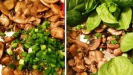 салат с киноа, шпинатом и грибами