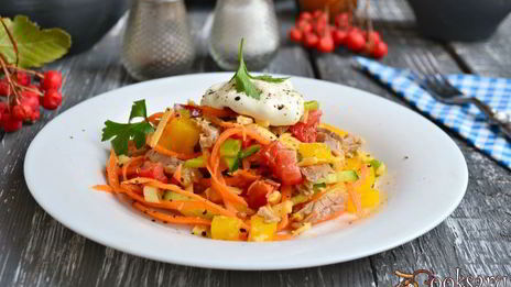 салат венеция с мясом и корейской морковью