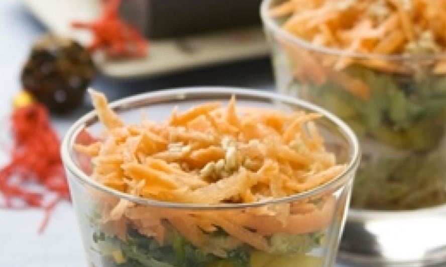 Рецепт слоеного салата из курицы с овощами