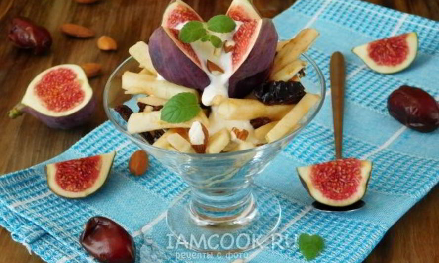 Рецепт яблочного салата с финиками