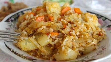 капустняк тушеный с рисом и картошкой