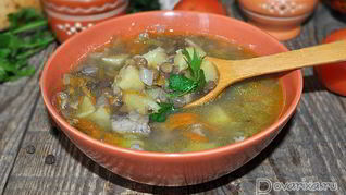 Картофельный суп с чечевицей без мяса