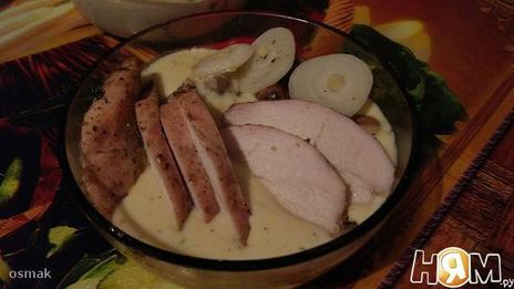 кукурузный крем-суп с курочкой и грибами