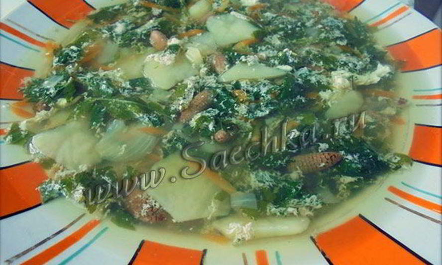 Рецепт супа с пистиками, снытью и яйцом