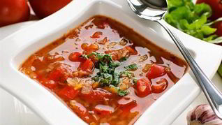 Суп томатный польский с рисом и огурцом