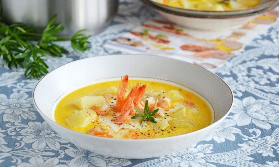 Рецепт сырного супа с креветками