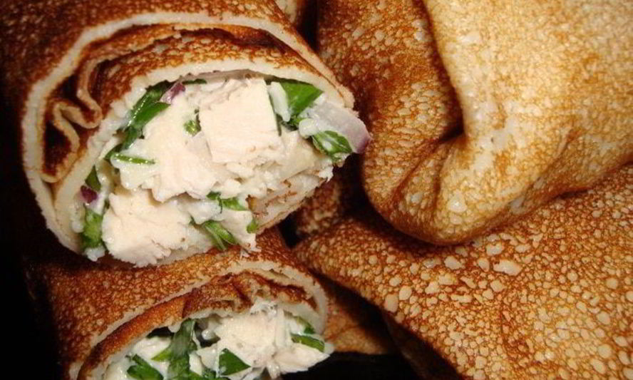 Рецепт блинчиков, фаршированных курицей и грибами