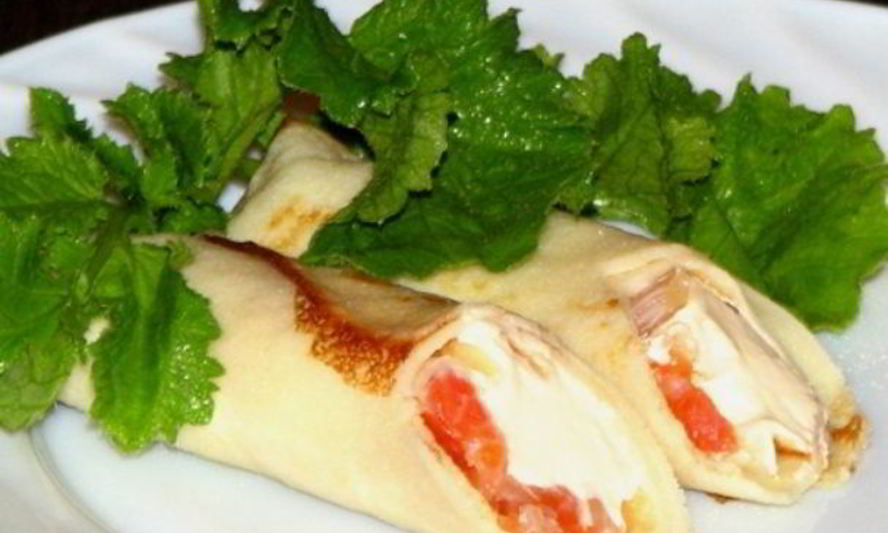 Рецепт блинчиков с рыбой и сыром