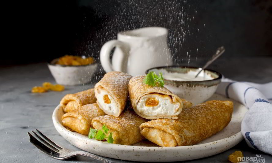 Рецепт блинчиков с творогом и изюмом