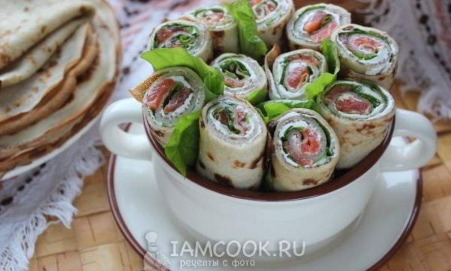 Рецепт блинов с лососем и творожным сыром