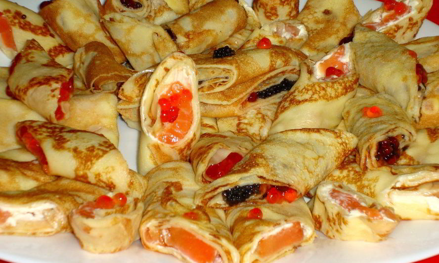 Рецепт блинов с семгой и икрой