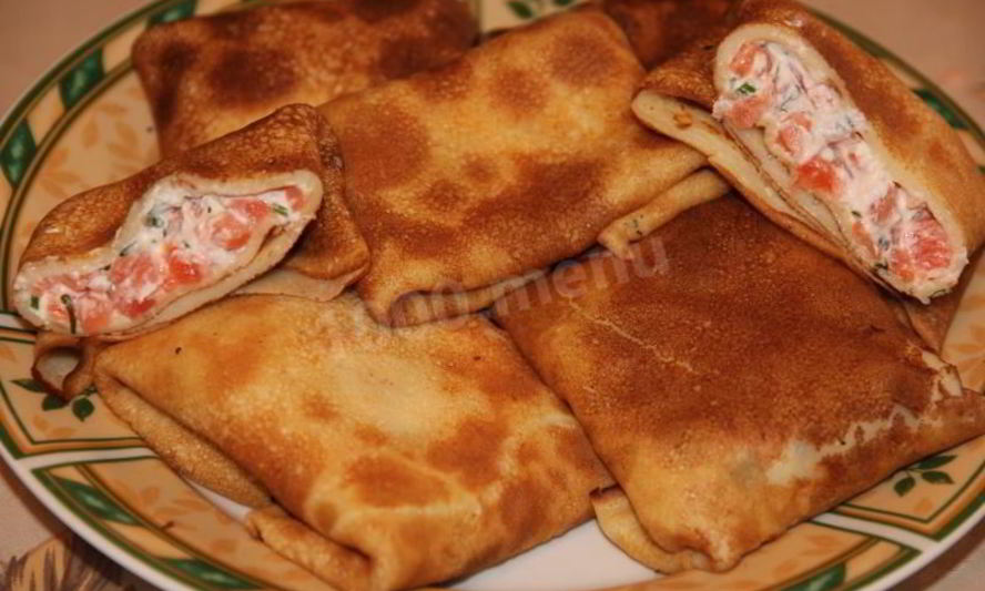 Рецепт блинов с семгой и сыром