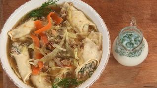 Калья из гуся с блинчиками на старорусский манер