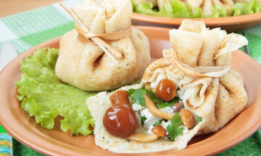 Рецепт мешочков из блинов, фаршированные грибами и куриным фаршем