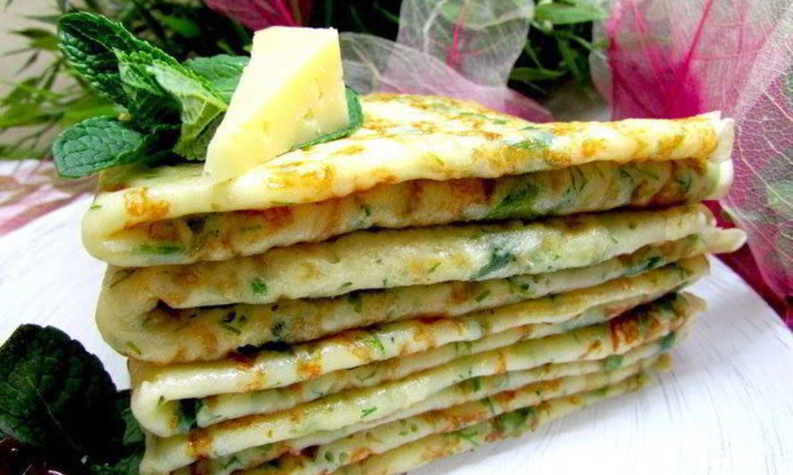 Рецепт сырных блинов с зеленью