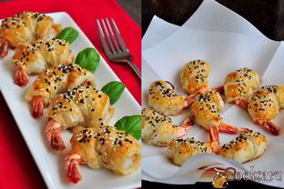 Мини-круассаны с креветками и прошутто