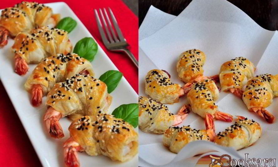 Рецепт мини-круассанов с креветками и прошутто