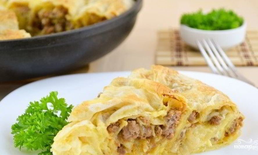 Рецепт мясного пирога из лаваша
