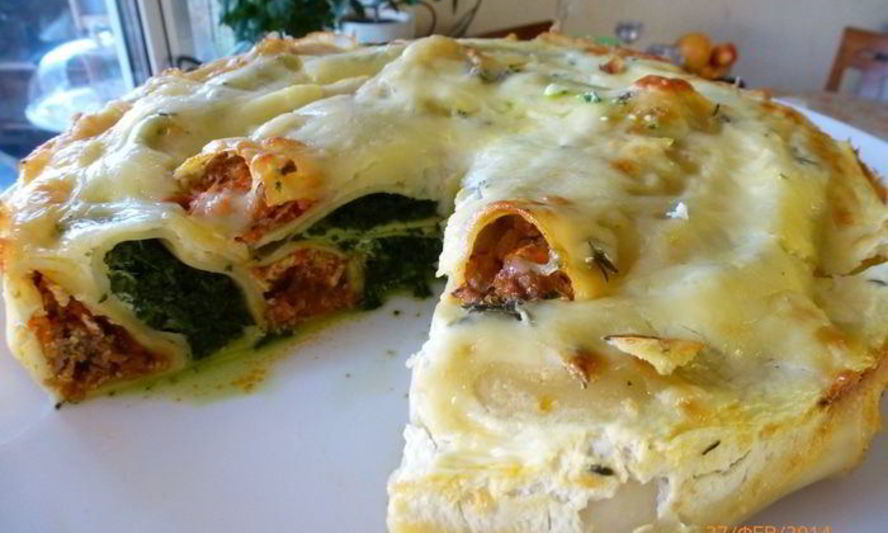 Рецепт пирога из каннеллони с мясом и шпинатом