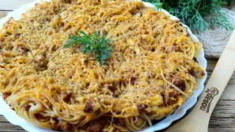 пирог из спагетти болоньезе
