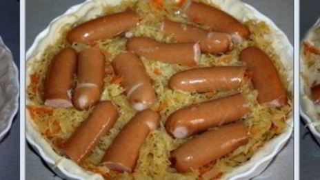 пирог с кислой капустой и сосисками