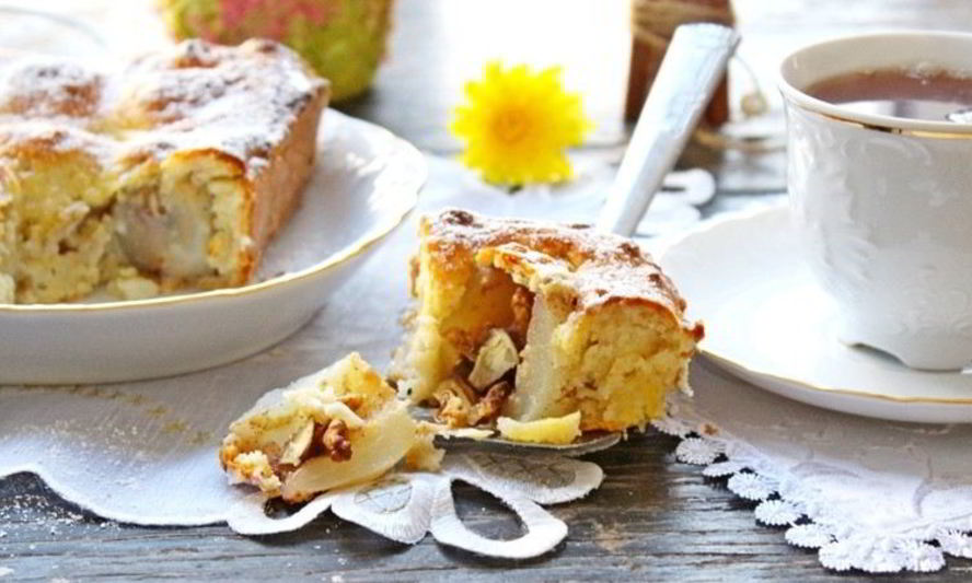 Рецепт творожного пирога с грушами и орехами