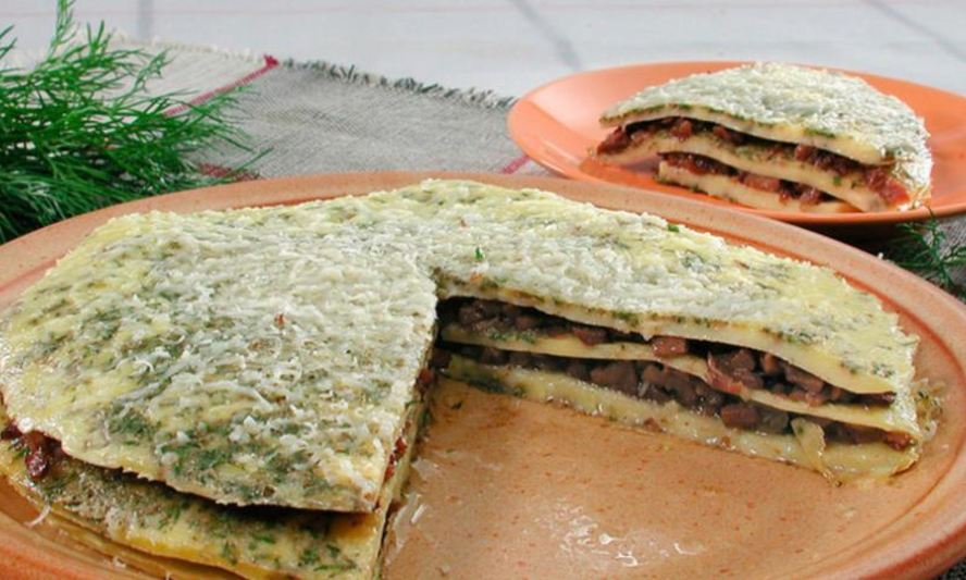 Рецепт омлетного торта с грибами