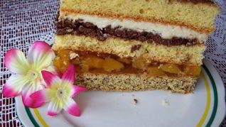 Торт с шоколадной пастой и персиками