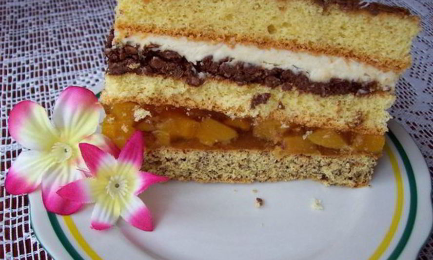 Рецепт торта с шоколадной пастой и персиками