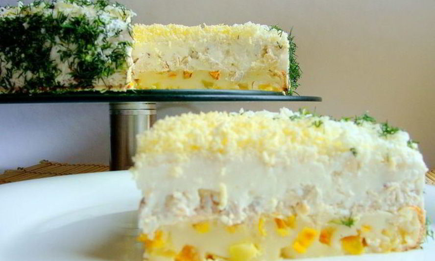 Рецепт закусочного сырно-сливочный торт с курицей