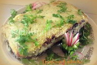 Картофельная запеканка с грибами и фаршем