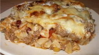 Мясная запеканка из макарон с фаршем в духовке