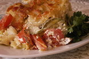 Запеканка из макарон с цукини и моцареллой