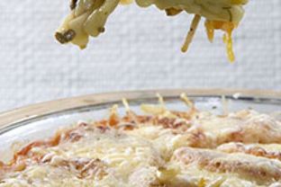 Запеканка с макаронами, фаршем и грибами