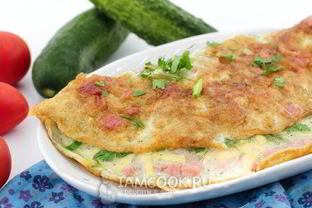 Омлет с колбасой и сыром