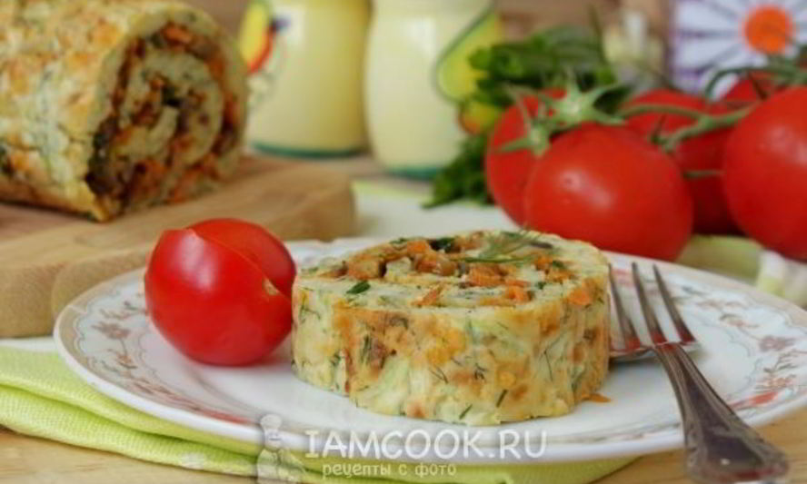 Рецепт кабачкового рулета с грибами и морковью