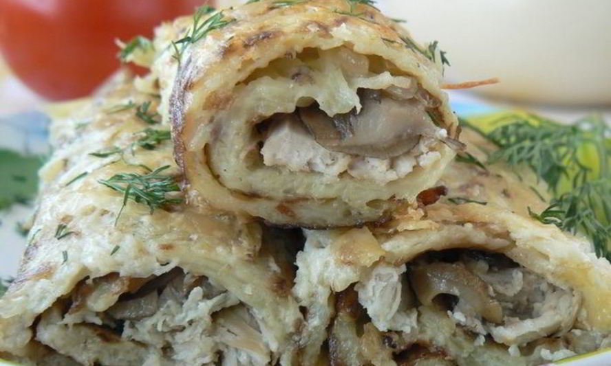 Рецепт картофельных рулетиков с курицей и грибами