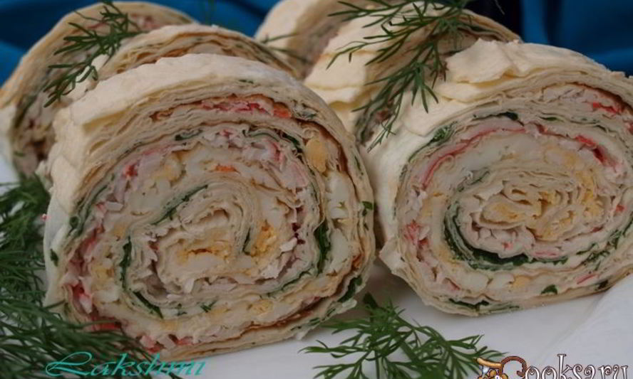 Рецепт рулета из лаваша с крабовыми палочками