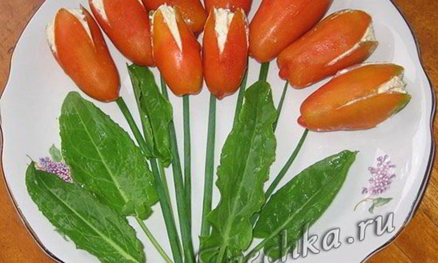 Рецепт закуски тюльпаны из помидоров с сыром